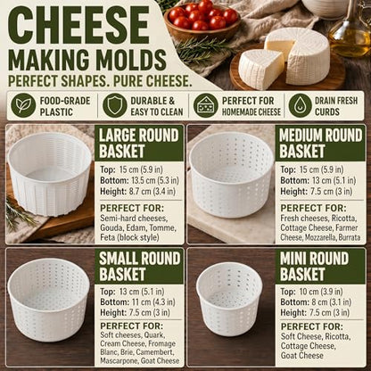 Set of 4 various Cheese making Molds 0.25+0.5+0.7+1.2 kg | Cheesemaking from Cow and Goat Milk. Cheese making supplies by QG group - size: Set of 4