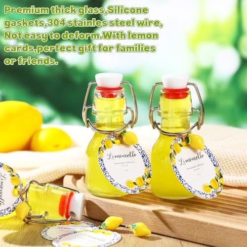 20 Sets Mini Limoncello Bottles Small Swing Top Glass Bottles Tiny Jar for Table Centerpieces Beverages Homemade Christmas Baby Shower Wedding Party Favors for Guests(2oz,Round Lemon) - size: 2oz, style: Round Lemon