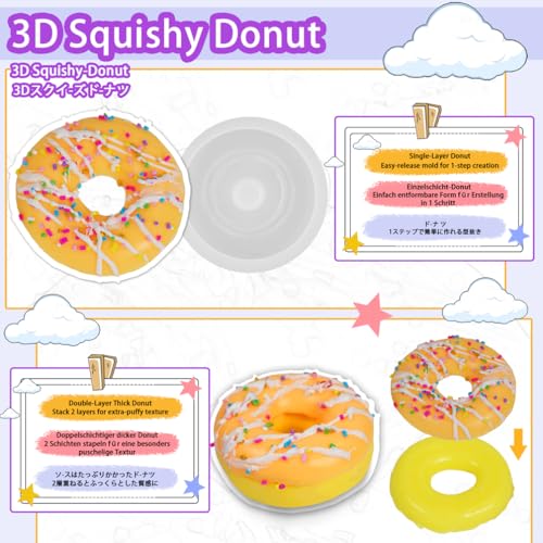 Taba Squishy Maker Kit Gel+Donut Silicone Mold+Pigment+Sprinkles - color: Donut