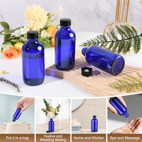 Small Glass Bottles with Lids Boston Round Shot Bottles for Health, Immunity, Ginger Juice, Essential Oils, Potion - Leak Proof Mini Travel Containers (Blue UV, 4oz-24Pack) - color: Blue UV, size: 4oz-24Pack