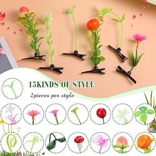 30 Pcs Mixed Style Hair Clips for Women & Girls - Bean Sprout, Flower, Grass, Butterfly Hairpins & Barrettes - Great for School, Home, Party, Christmas - style: Plant