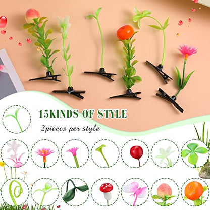 30 Pcs Mixed Style Hair Clips for Women & Girls - Bean Sprout, Flower, Grass, Butterfly Hairpins & Barrettes - Great for School, Home, Party, Christmas - style: Plant
