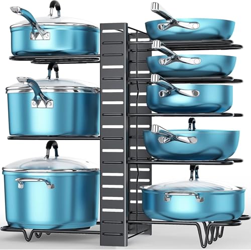 ORDORA Pots and Pans Organizer for Cabinet 16.61 Height, 8 Tier Pot Organizers Rack with 3 DIY Methods, Adjustable Pan Organizer under Cabinet Kitchen Organization and Storage - style: M-16.61"H-LightDuty