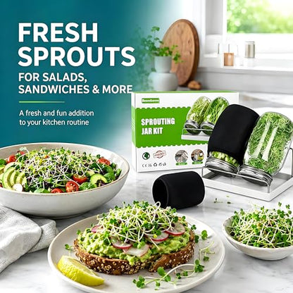 Sprouting Kit,Seed Sprouting Jar Kit,2Pcs Large Wide Mouth Mason Jar with 304 Stainless Steel Screen Sprout Lid,Sprout Jar Stand,Tray,Blackout Sleeves,Sprouts Growing Kit for Broccoli,Mung Bean - color: Red