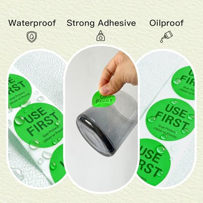 500 Pcs 1.5 Inch Use First Stickers Food Service Roll, Risepekt Green FIFO Label for Restaurant Inventory Control Management, Permanent Super Adhesive Food Circle Dot Labels, Trilingual Product Labels - color: Green Fifo Labels