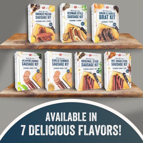 PS Seasoning Hot Snack Stick Kit - Includes Spicy Sausage Seasoning Mix, Maple Cure, and Collagen Casings for up to 25 lbs of Meat - Easy to Use Sausage Making Kit For Pork, Beef, Venison, Wild Game