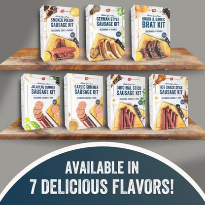 PS Seasoning Hot Snack Stick Kit - Includes Spicy Sausage Seasoning Mix, Maple Cure, and Collagen Casings for up to 25 lbs of Meat - Easy to Use Sausage Making Kit For Pork, Beef, Venison, Wild Game