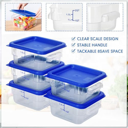 Lallisa 8 Pcs 2 Quart Food Storage Containers with Lids Clear Square Polycarbonate Marinating Container Dough Bucket with Lid(Blue) - color: Blue