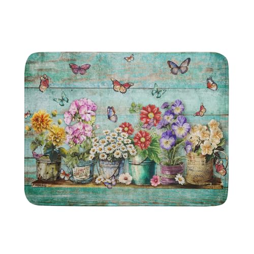 Spring Floral Rustic Dish Drying Mat for Kitchen Counter Absorbent Microfiber Large Drying Pad 18 x 24 Inch Flowers Jars - color: Green Flowers Jars, size: 24" x 18"