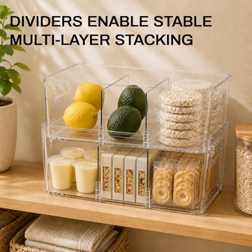 Mpotmiy Pantry Organizers and Storage , 8 Pack Snack Organizer for Pantry Shelf,Food Storage Bins with Divider,Clear Containers for Organizing,Transparent Plastic Basket,Refrigerator and Fridge Bins - style: 8pack