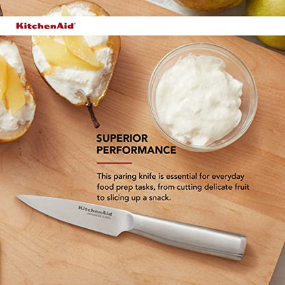KitchenAid Gourmet Forged Stainless Steel Paring Knife with Custom-Fit Blade Cover, 3.5-inch, Sharp Kitchen Knife, Japanese Stainless Steel Blade, Brushed Handle - style: 3.5-Inch Paring Knife