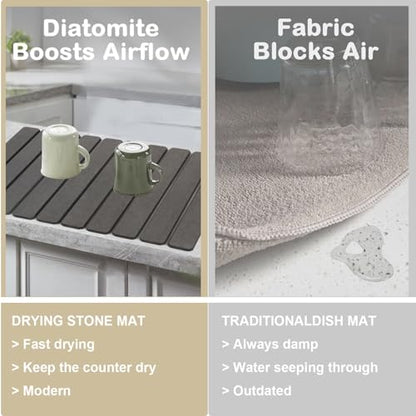 Dish Drying Mats, 24"×16" Fast Dry Stone Mat for Kitchen Counter / Sink, Eco-Friendly Super Absorbent Diatomaceous Earth Mats for Dishes Bottles Cups, Match any Countertop - color: Dark Gray