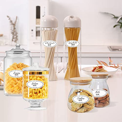 500 Removable Freezer Pantry Oval Canning Labels, Black Polka Borders, Water Oil Resistant with Perforation Line for Food Containers Jars Kitchen Restaurant Storage Organization - style: Style 2