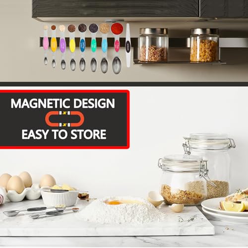Magnetic Measuring Spoons Set,Heavy Duty Stainless Steel,Dual Sided Stackable Measuring Spoons Nesting Teaspoons Tablespoons for Measuring Dry and Liquid Ingredients,Set of 9 (Colorful) - color: Multicolor