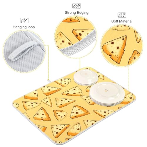 Dish Drying Mat for Kitchen Counter Brown Spots Cartoon Cheese Absorbent Drying Dish Mat 18×24 inch Dish Rack Pad Coffee Mat for Sink Dishes Under Rack - size: 18x24in