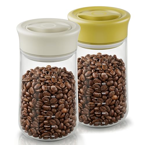Overnight Oats Containers with Lids, 2 Pack 27oz Glass Jars with Airtight Lids, Wide Mouth Mason Jars, Food Coffee Bean Storage Containers for Yogurt, Chia Pudding, Snack, Salad(Yellow+Beige) - color: Yellow + Beige, size: 27 OZ(800ml)