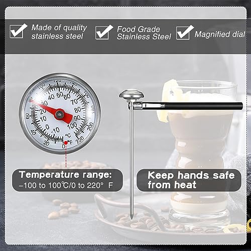 Xuhal 6 Pcs Stainless Steel Kitchen Thermometer with 5 Inch Long Stem 1 Inch Dial Thermometer Milk Frothing Food for Oven Probe Meat Grill BBQ Cooking Chocolate Water(Black, Red) - color: Black, Red