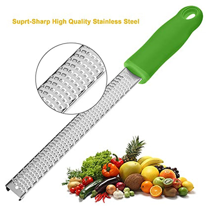 8-Inch Lemon Zester & Cheese Grater 18/8 Stainless Steel Citrus Zester for Lemon, Lime, Parmesan, Garlic & Ginger 8’’ Long Razor Sharp Blade, Ergonomic Non‑Slip Handle with Protective Cover, Green - color: Green