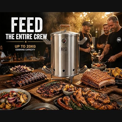 Colombian Barrel Smoker - Charcoal Grill, 100% Stainless Steel, Low-Smoke, Even Heat Distribution | Outdoor BBQ for Families