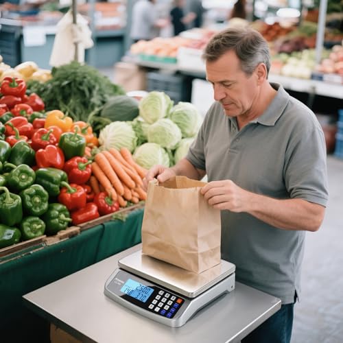Atogou 66lb Food Scale, Commercial Kitchen Scale with Price Computing, Plug-in Usable, 0.05oz/1g, 304 Stainless Steel, for Cooking, Vegetables, Farm, Industry, Counting. LC300 Silver - style: Silver 66lb/30kg