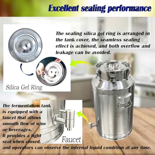 35L Stainless Steel Fermenter Tank with Faucet & Exhaust Valve 304 Food-Grade Fermentation & Storage Container for Wine, Beer, Sauerkraut