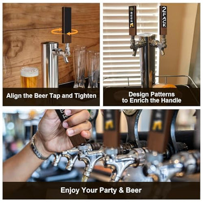 2PCS Beer Tap Handle - Wooden Walnut Chalkboard Keg Tap Handle, Bar Kegerator Tap Handles with 3 Pens, Draft Beer Faucet Handle for Beer Lovers