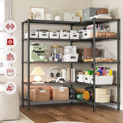 REIBII 5 Tier Wire Shelving Storage Shelves Loads 1430LBS, 58" W Metal Shelving for Storage Adjustable Shelving Unit Heavy Duty Garage Shelves Pantry Shelves Kitchen, Black - style: Black-13.8"D x 58"W x 59"H-5 Tier