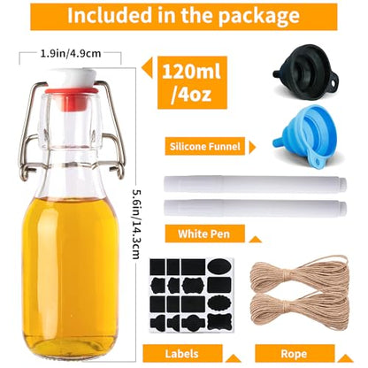 20 Pack 4oz Swing Top Glass Bottles With Flip Airtight Lids for Home Brewing, Beverages, Oil, Vinegar, Water, Soda, Kefir, Limoncello, Homemade liquor, vanilla