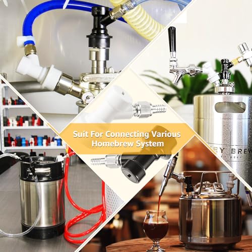 5 Pairs Corny Keg Ball Lock Quick Disconnect Set, Home Brewing Cornelius Keg Parts Ball Lock Keg Fittings with Stainless 5/16'' Gas 1/4'' Beer Barb Swivel Nuts Hose Clamp for Keg Post Coupler
