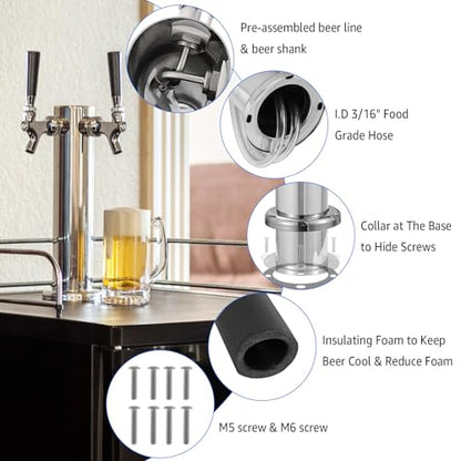 MRbrew Kegerator Tower Beer Tap Tower Dispenser Dual Faucet Beer Tower Draft Beer Dispenser Stainless Steel Keg Tap Tower 3'' Keg Tower Pre-assembled Line Beer Faucet Dispenser Kit For Home, Bar,Party - size: Dual Tap Kegerator Tower