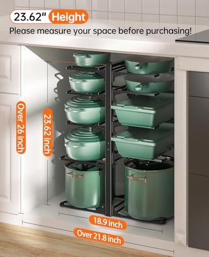 ORDORA Pots and Pans Organizer under Cabinet 23.62" Height, 10-Tier Kitchen Cabinet Organizers and Storage, Heavy Duty Pots and Pan Storage Rack Organizer inside Cabinet, Adjustable Pot Rack - style: XL-23.62"H-HeavyDuty