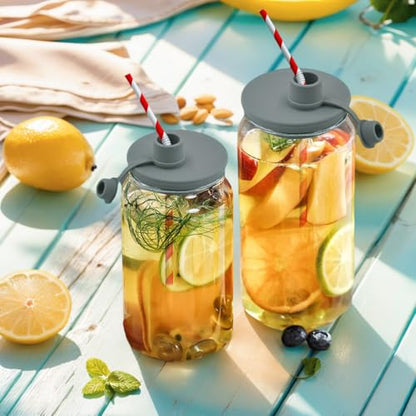 Pour Spout Lid for Mason Jars - Wide Mouth, Leak-Proof, Dishwasher Safe, Food-Grade Reusable Silicone Cover for Oils, Juices, Milk & Dry Goods - color: Grey-3Pack