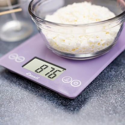 Escali Arti Glass Food Scale Digital Countertop Kitchen, Baking and Cooking Scale with Large Display, 15-Pound Capacity, 9" x 6.5" x .75", Classic Violet - color: Violet