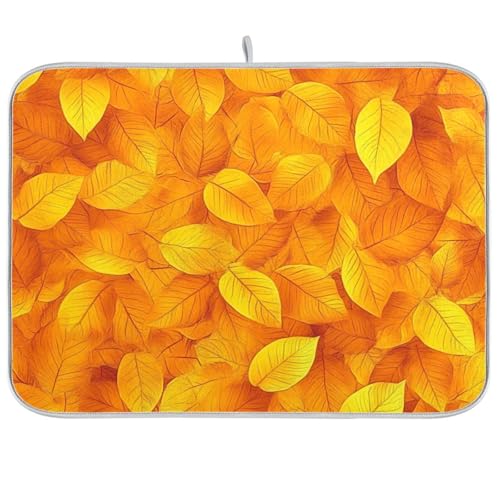 Dish Drying Mat for Kitchen Counter Dish Mat Dish Drainer Mats Kitchen Drying Mat Pad Microfiber Absorbent Reversible 18x24 Inch Autumn Thanksgiving Orange Leaves - color: Autumn Thanksgiving Orange Leaves, size: 24" x 18"