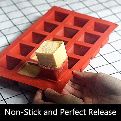 Silicone Mousse Cake Mold, 15-Cavity Mini Square Baking Mold for Chocolate, Truffle, Soap, 2 Pack, 11.7 x 6.8 x 1.5IN - color: 2 PACKS Silicone Mousse Cake Molds Z237