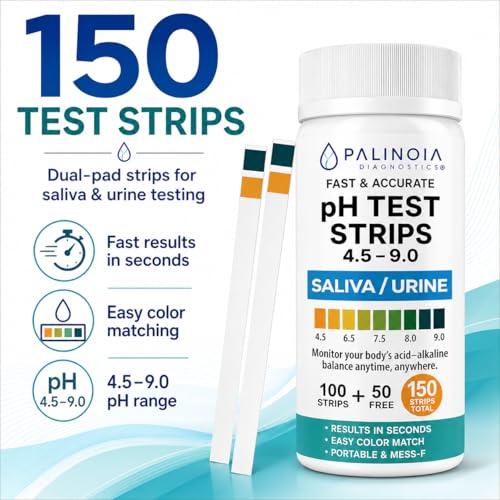 pH Test Strips for Tracking Body Acidity & Alkalinity – Fast Results Using Saliva or Urine, 150-Count Wellness Testing Kit for At-Home pH Monitoring