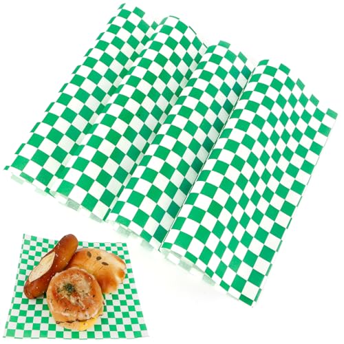 200 Pcs Wax Paper Sheets for Food Deli Wrap Paper Sheets 8.5x8.5"Food Basket Liners Checkered Square Sandwich Wraps for Burgers Bread Restaurant Barbecue Picnic(Green) - color: Green