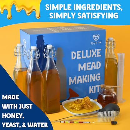 DELUXE Mead Making Kit with Storage Bottles, Hydrometer & Extra Yeast Nutrients - Honey Wine Making Kit - Mead Kit Complete - Mead Supplies for 1 Gallon of Mead – Mead Brewing Kit - color: Bue