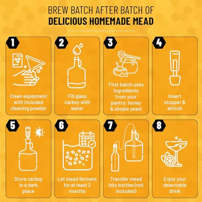 Complete Mead Making Kit for Beginners – Home Brewing Starter Kit – Includes 1 Gallon Glass Jug Carboy - Alcohol Hydrometer for Alcohol Test – Auto Siphon – Airlock – How to Guide and More - color: Standard Deluxe Kit