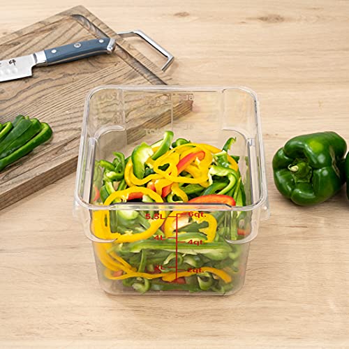 Restaurantware Met Lux 6 Quart Brine Buckets 10 Square Marinating Containers - With Volume Markers Built-In Handles Clear And Red Plastic Dough Rising Buckets Freezer-Safe Lids Sold Separately - size: 6 Quarts, style: 10 Count