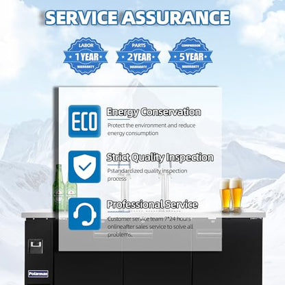 Polarman Commercial Beer Dispenser Two Single-tap Draft Kegerator 3 Door Keg Refrigerator for Bars and Restaurants 73” W Stainless Steel With 4 Coupler, 33°F- 41°F Temperature Control-Direct Draw - size: 73"W Two tower Double-tap