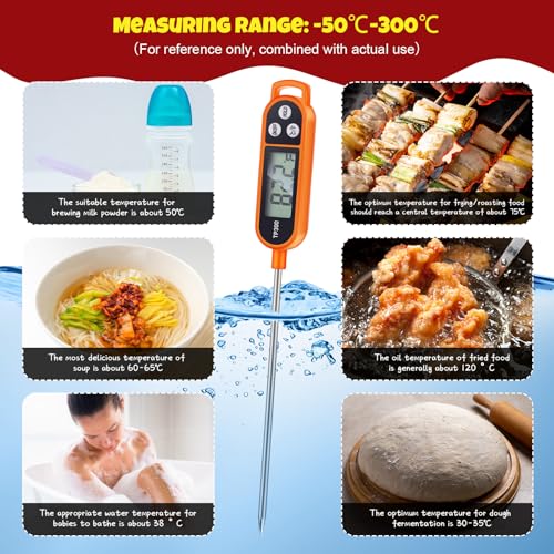 Copkim Instant Read Meat Thermometer with Long Probe 9.65 Inch Kitchen Cooking Food Candy Waterproof Digital Thermometer for BBQ Water Milk Yogurt Liquid(Orange,6 Pcs) - color: Orange