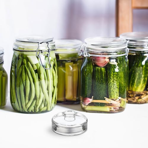 Glass Fermenting Weight for Wide Mouth Mason Jar, Solid Thick Glass Lid Comfortable Handle, Silver