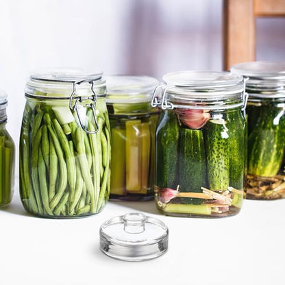 Glass Fermenting Weight for Wide Mouth Mason Jar, Solid Thick Glass Lid Comfortable Handle, Silver