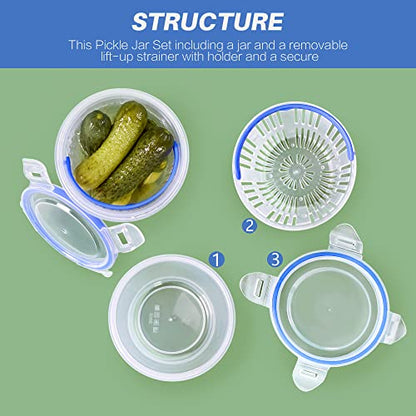 Pickle Jar 24oz 2Pack Pickle container with strainer Pickle Holder Keeper Lifter, pickle storage container suitable for pickling small jars of kimchi, Flip Jar with Leak Proof and Lock It Lid - color: 2PACK