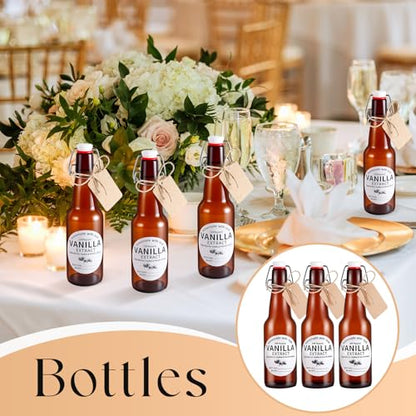 8 Pack 11 Oz Swing Top Glass Bottles Set - Glass Bottles for Vanilla Extract with Caps, Labels, Twine, Funnel & Brush, Reusable Flip Top Bottles for Home Brewing, Oil, Beer, Tea & DIY Crafts