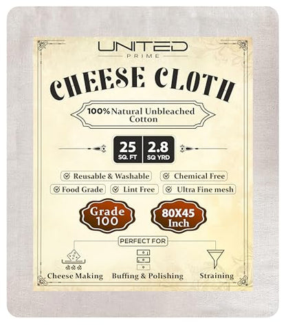 Cheese Cloths 100 Grade, 80X45 Inches- 24 Sq Feet Pure Cotton- 2.8 Sq Yard Reusable Fine Mesh Hemmed 2 Edges Muslin Cloth, Cheesecloth For Straining Cooking, Baking, Cheese Making, Sprouting, Steaming
