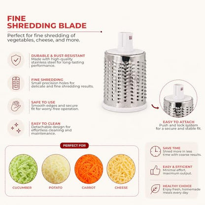 Rotary Cheese Grater with Hand Crank - Cheese Shredder with 3 Interchangeable Stainless Steel Blades, Suction Base & Ergonomic Handle | Vegetable Slicer, Food Grater for Cheese, Nuts & Chocolate