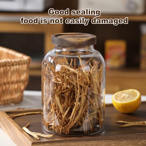 2-Pack Glass Storage Jars with Wooden Lids Single 41 fl oz/1200ml, Glass Canister Set,Airtight Containers for Kitchen Dry Goods, Coffee, Tea, Sugar,Flour ,Candy, Cookie, Pasta - size: Mini