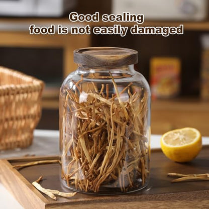 2-Pack Glass Storage Jars with Wooden Lids Single 41 fl oz/1200ml, Glass Canister Set,Airtight Containers for Kitchen Dry Goods, Coffee, Tea, Sugar,Flour ,Candy, Cookie, Pasta - size: Mini